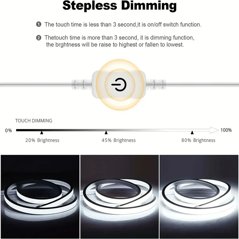 USB 5V Neon LED Strip Light Smart Touch Sensor Dimmable Neon Sign Light Tape Waterproof Flexible Lighting Lamp For Room Decor