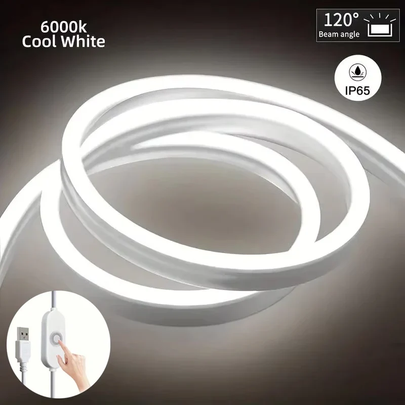 USB 5V Neon LED Strip Light Smart Touch Sensor Dimmable Neon Sign Light Tape Waterproof Flexible Lighting Lamp For Room Decor