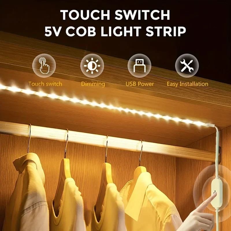 5V 2835 LED Strip Light Touch Sensor Switch Dimmable USB Flexible LED Tape Ribbon Light For Mirror Cabinet Stair Decor Lighting