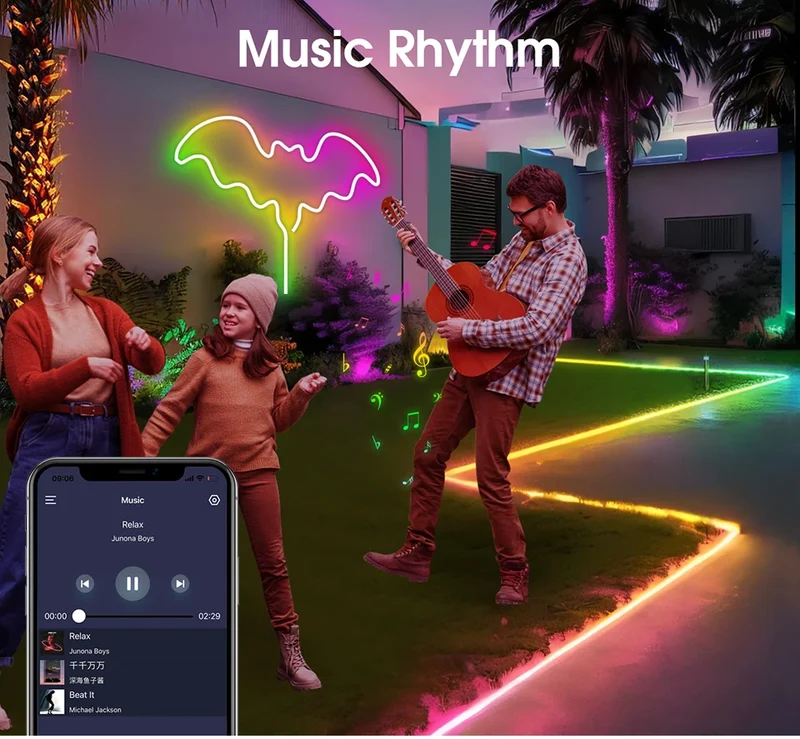 WS2812 RGBIC RGB LED Neon Light Strip,5V USB Waterproof Bluetooth Diode Neon Tape Ribbon with Remote for Room Ceiling Decoration
