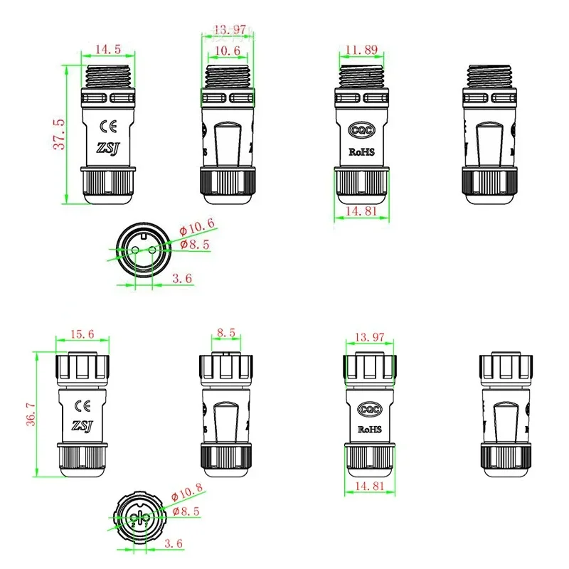 M12 Welded Connector Outdoor 2 3 4 5 6 7 8 Pin IP68 Waterproof Assembled Connector Joint Aviation Docking Male Female Plug