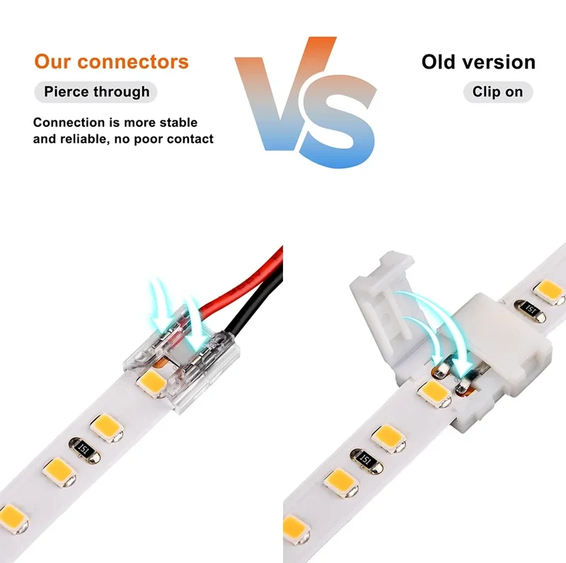 12pcs Solderless LED Connector Transparent 4 in 1 DIY Connectors with 15cm Wire For 2pin 8mm 10mm COB SMD LED Strip Lights