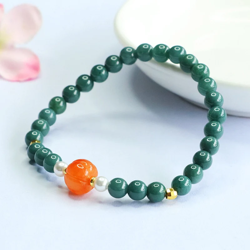 Guan Yu Natural Grade a Jadeite Blue Water Bracelet Golden Silk Jade Bracelet Live Broadcast Temple Hot Sale Wholesale S5070602