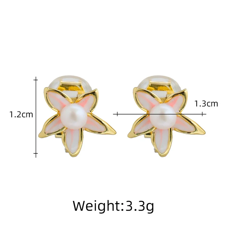 Original Handmade Natural Pearl Five-Petal Cherry Blossom Ear Clip Simple Niche High-End S925 Sterling Silver Earrings Ear Jewelry