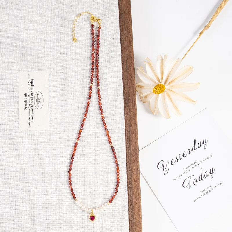Natural Freshwater Pearl Necklace Imported Zircon Beaded Cutting High-grade Sense Exquisite All-match Love Pendant Necklace Women
