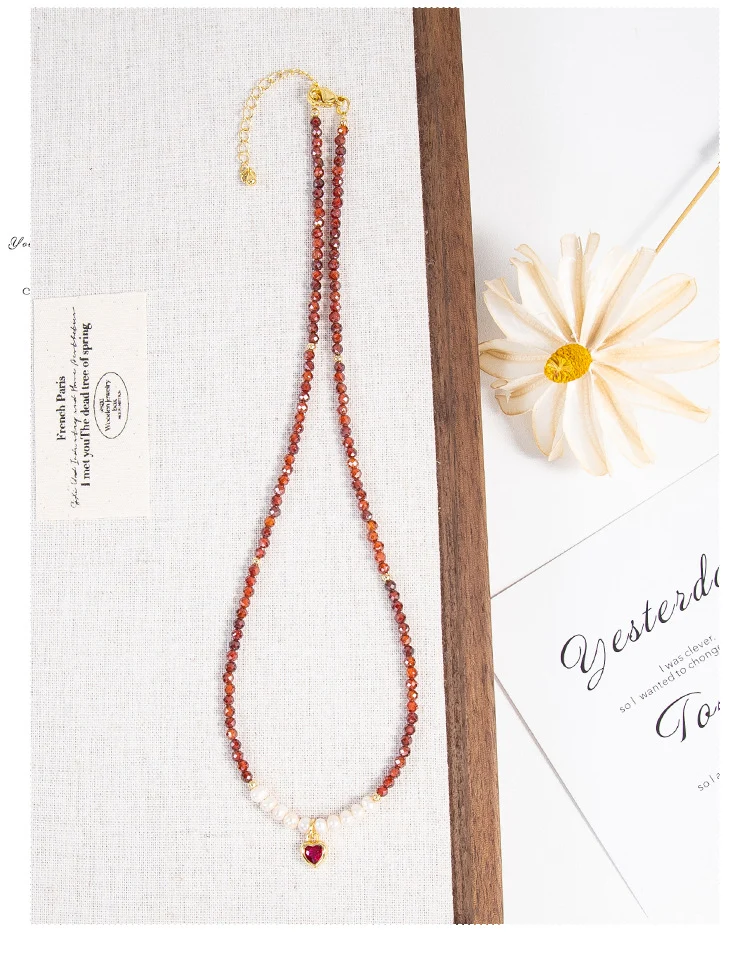 Natural Freshwater Pearl Necklace Imported Zircon Beaded Cutting High-grade Sense Exquisite All-match Love Pendant Necklace Women