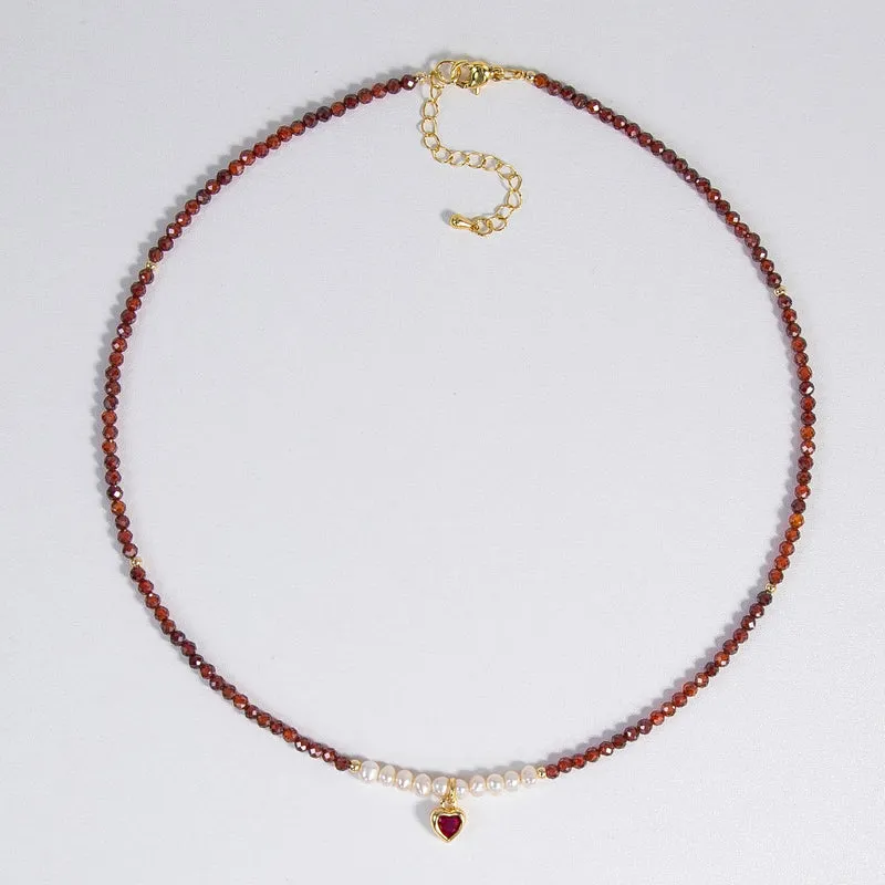 Natural Freshwater Pearl Necklace Imported Zircon Beaded Cutting High-grade Sense Exquisite All-match Love Pendant Necklace Women