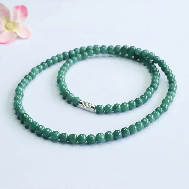 Guan Yu Natural Grade a Jade Necklace Blue Water Jade Round Bead Chain E-Commerce Live Broadcast Hot Sale Wholesale S5060601