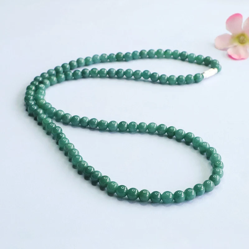 Guan Yu Natural Grade a Jade Necklace Blue Water Jade Round Bead Chain E-Commerce Live Broadcast Hot Sale Wholesale S5060601