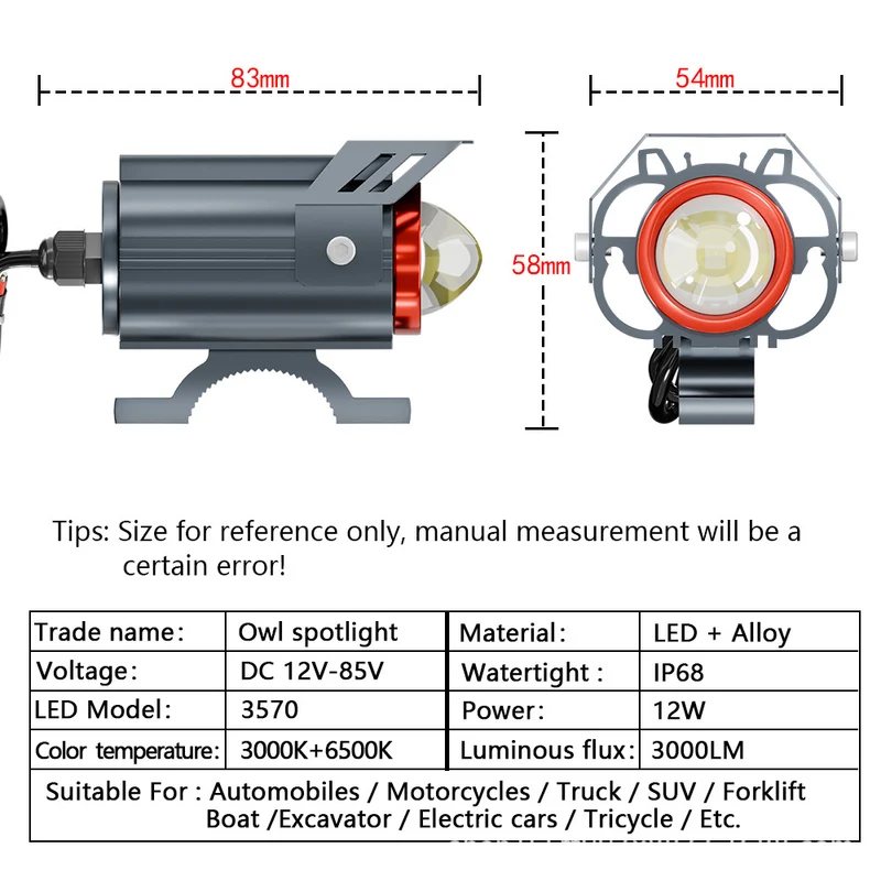 Cross-Border Motorcycle Led White and Yellow Double Low Beam Big Face Cat External Electric Vehicle Spotlight Headlight Modification