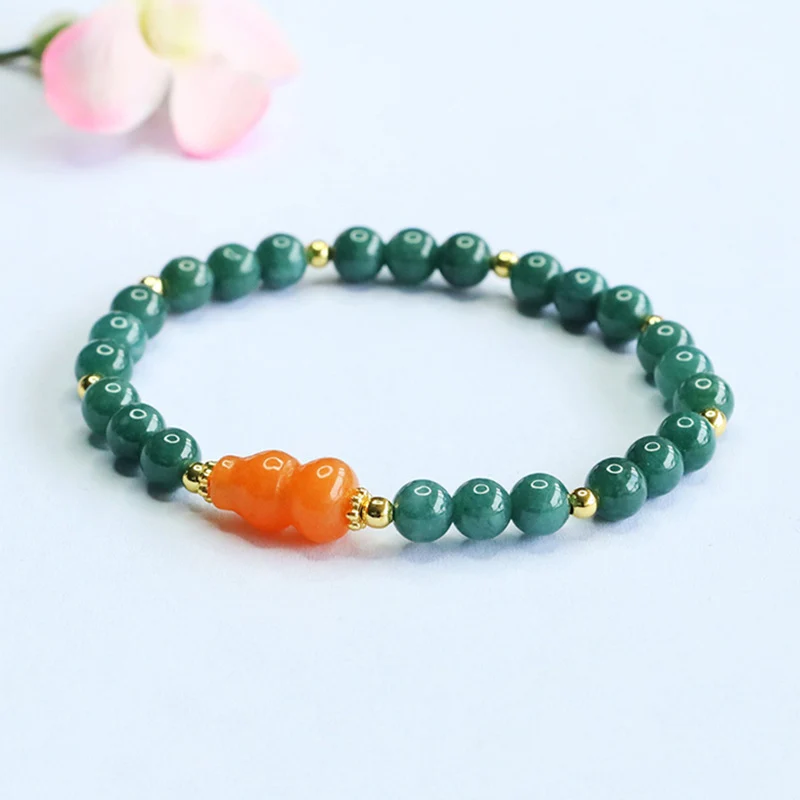 Guan Yu Natural Grade a Jadeite Blue Water Bracelet Golden Silk Jade Gourd Bracelet Live Broadcast Temple Wholesale S5070601