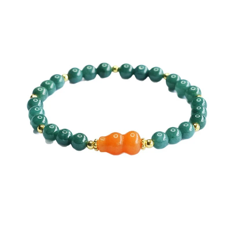 Guan Yu Natural Grade a Jadeite Blue Water Bracelet Golden Silk Jade Gourd Bracelet Live Broadcast Temple Wholesale S5070601