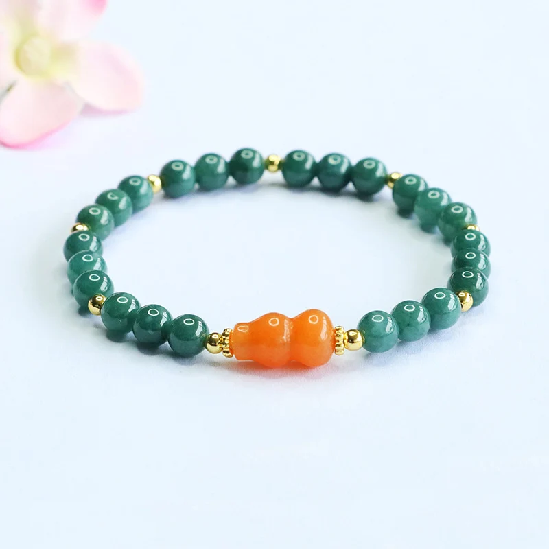 Guan Yu Natural Grade a Jadeite Blue Water Bracelet Golden Silk Jade Gourd Bracelet Live Broadcast Temple Wholesale S5070601