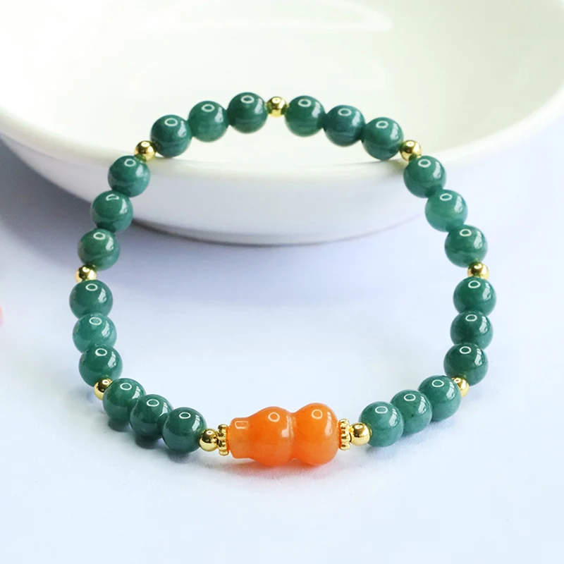 Guan Yu Natural Grade a Jadeite Blue Water Bracelet Golden Silk Jade Gourd Bracelet Live Broadcast Temple Wholesale S5070601