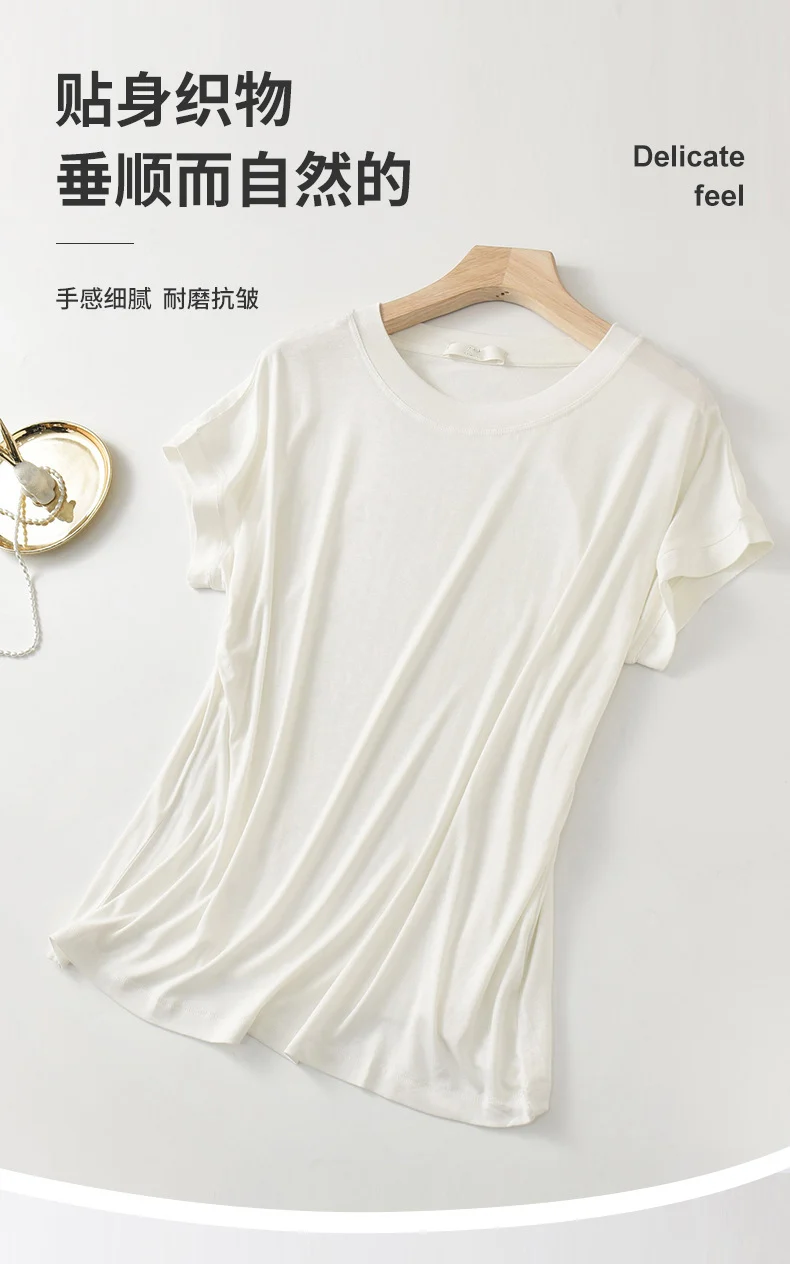 Tiktok batwing sleeve t-shirt women's round neck summer solid color simple small flying sleeve casual all-match loose short sleeve t-shirt women