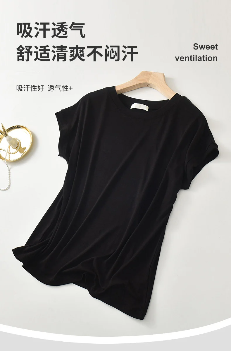Tiktok batwing sleeve t-shirt women's round neck summer solid color simple small flying sleeve casual all-match loose short sleeve t-shirt women