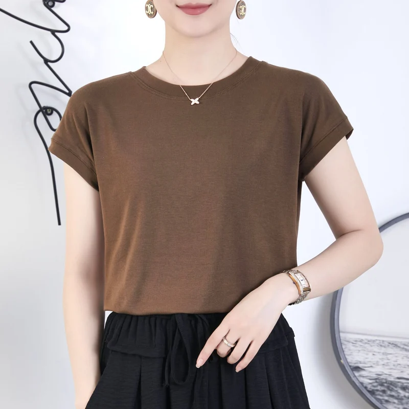 Tiktok batwing sleeve t-shirt women's round neck summer solid color simple small flying sleeve casual all-match loose short sleeve t-shirt women