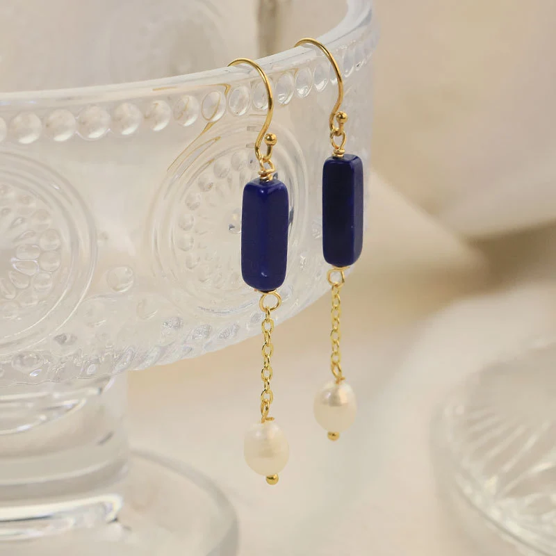 Glseevo Lapis Lazuli Natural Freshwater Pearl Earrings Accessible Luxury High-End Earrings Niche Retro Elegant Earrings