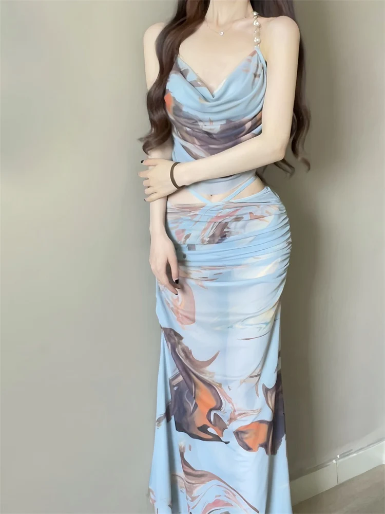 Hot Girl Bikini Swimsuit Female Three-Piece Seaside Vacation Long Skirt Small Breast Push-Up with Underwire Sexy Hot Spring Swimsuit