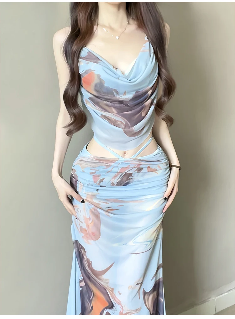 Hot Girl Bikini Swimsuit Female Three-Piece Seaside Vacation Long Skirt Small Breast Push-Up with Underwire Sexy Hot Spring Swimsuit