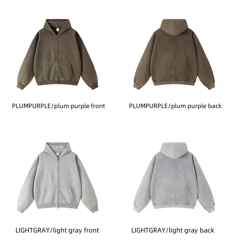 TILANI men's sweater cardigan fleece-lined thickened zipper coat 360g washed vintage waxed casual hoodie