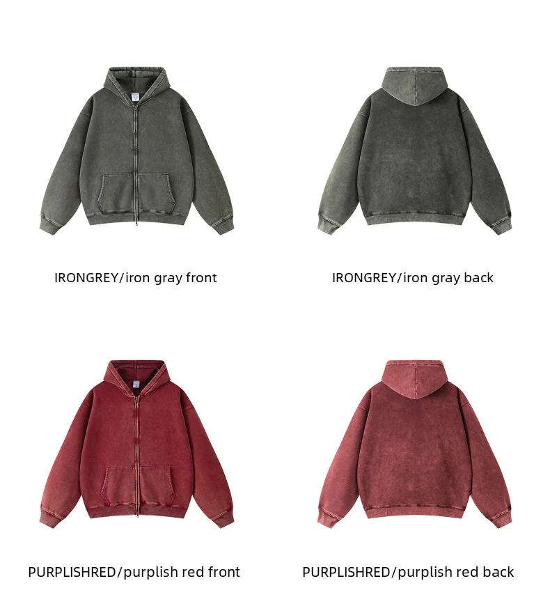 TILANI men's sweater cardigan fleece-lined thickened zipper coat 360g washed vintage waxed casual hoodie