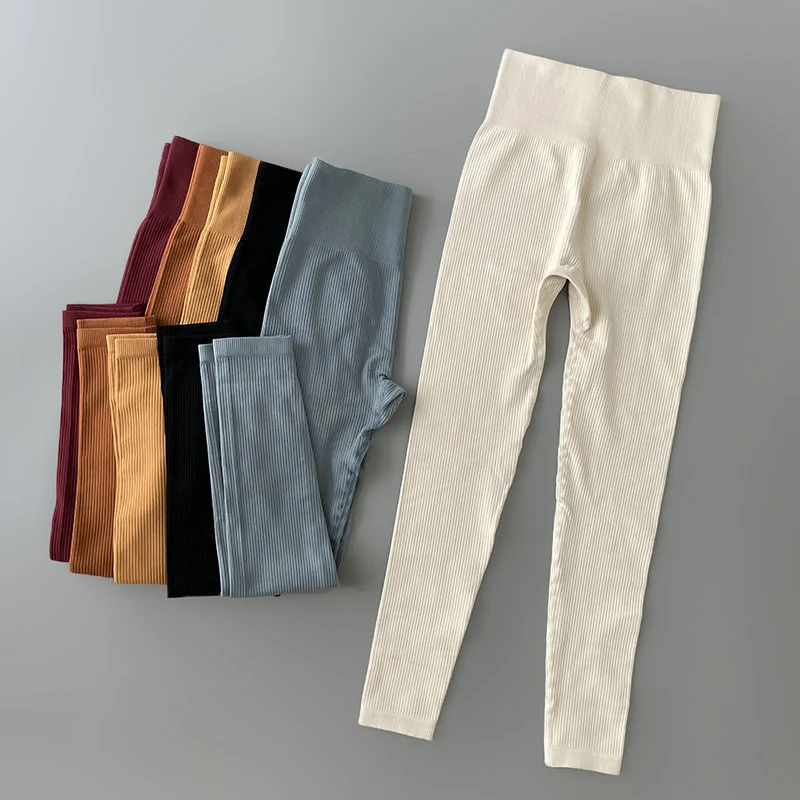 Foreign Trade New Leggings Outer Wear Spring and Summer Women's Solid Color Elastic Tight Sports Pants Yoga Fitness Threaded Pants