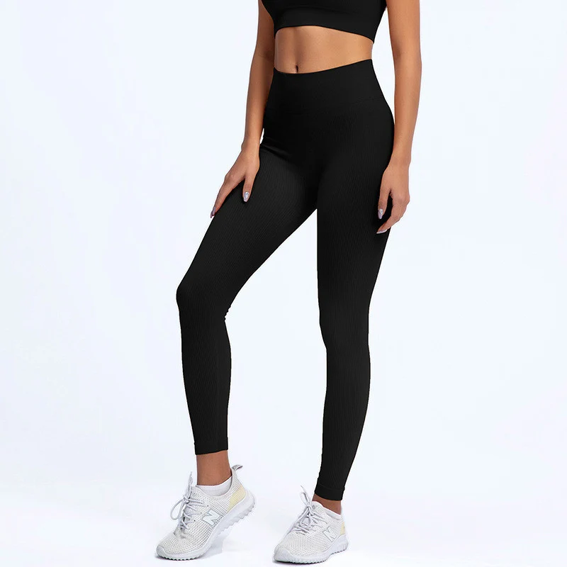 Foreign Trade New Leggings Outer Wear Spring and Summer Women's Solid Color Elastic Tight Sports Pants Yoga Fitness Threaded Pants