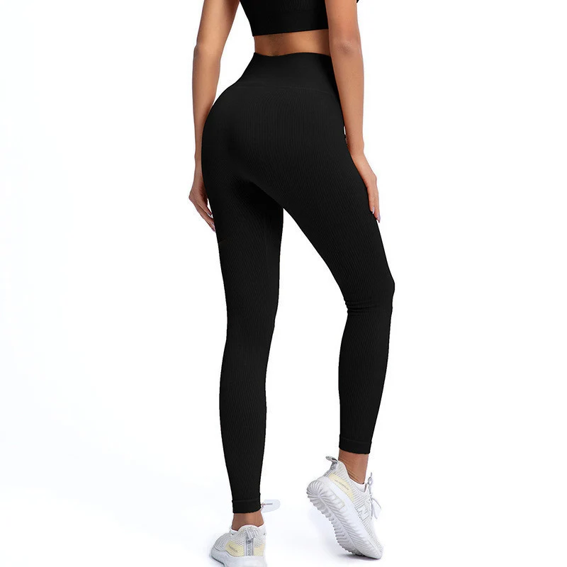 Foreign Trade New Leggings Outer Wear Spring and Summer Women's Solid Color Elastic Tight Sports Pants Yoga Fitness Threaded Pants