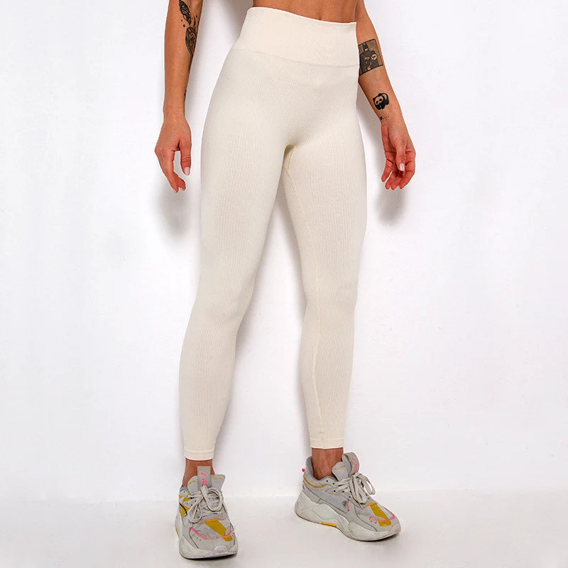 Foreign Trade New Leggings Outer Wear Spring and Summer Women's Solid Color Elastic Tight Sports Pants Yoga Fitness Threaded Pants