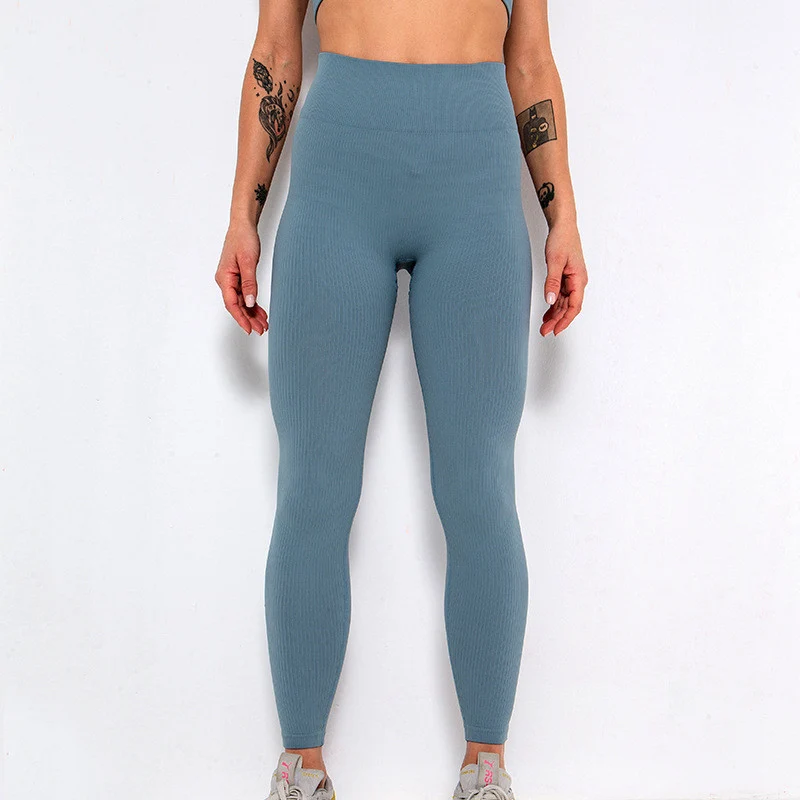 Foreign Trade New Leggings Outer Wear Spring and Summer Women's Solid Color Elastic Tight Sports Pants Yoga Fitness Threaded Pants