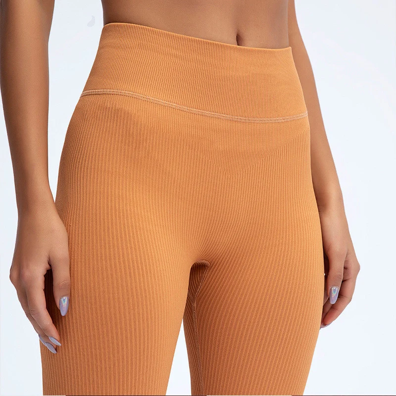 Foreign Trade New Leggings Outer Wear Spring and Summer Women's Solid Color Elastic Tight Sports Pants Yoga Fitness Threaded Pants