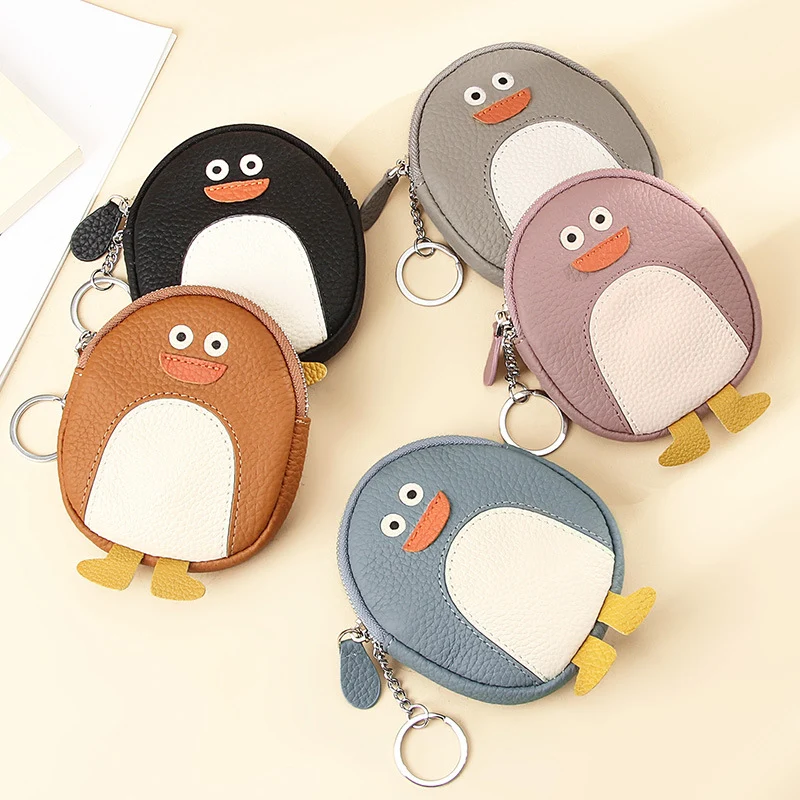 First Layer Cowhide Zipper Small Wallet Korean Style Simple Mini Keychain Coin Storage Bag Genuine Leather Coin Purse for Women