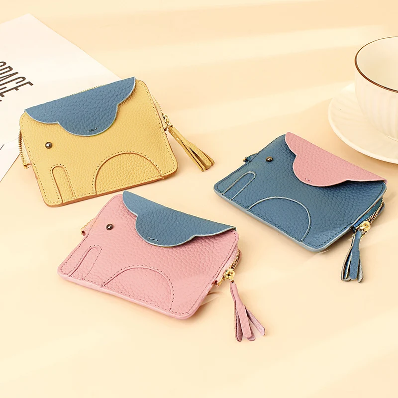 First Layer Cowhide Zipper Small Wallet Korean Style Simple Mini Keychain Coin Storage Bag Genuine Leather Coin Purse for Women