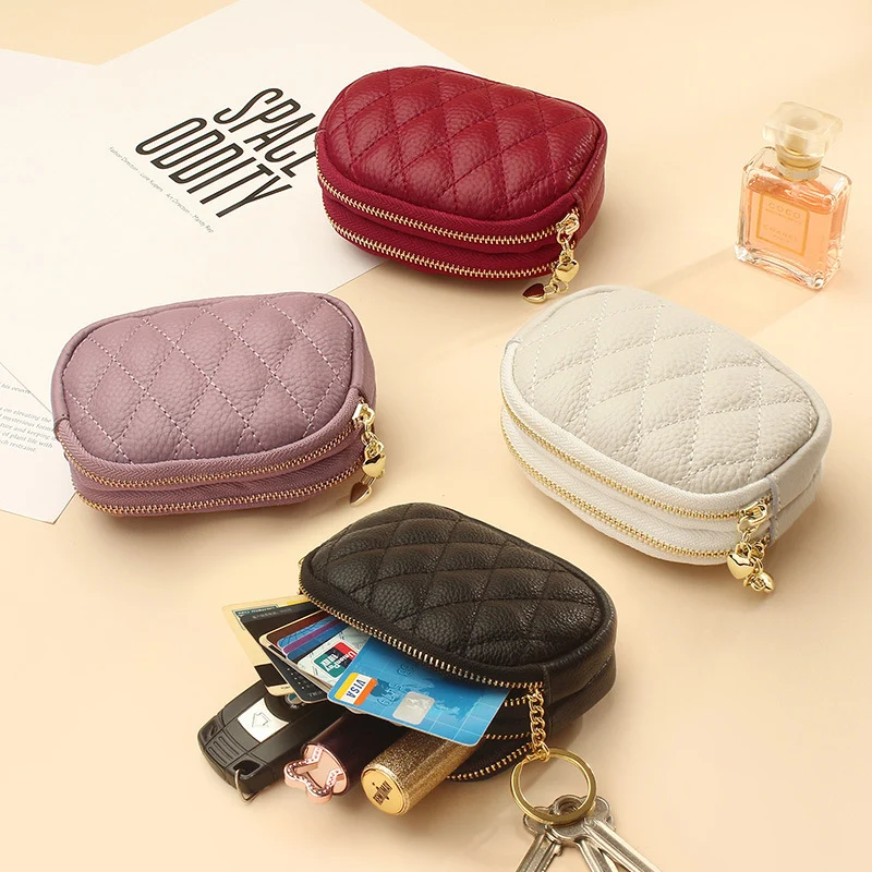 First Layer Cowhide Zipper Small Wallet Korean Style Simple Mini Keychain Coin Storage Bag Genuine Leather Coin Purse for Women