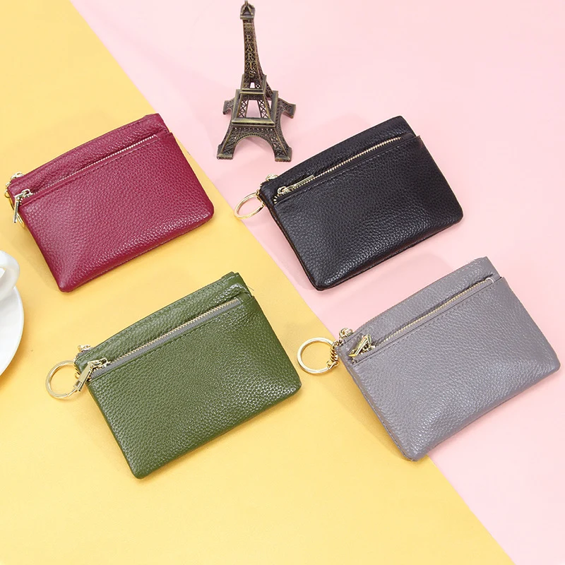 First Layer Cowhide Zipper Small Wallet Korean Style Simple Mini Keychain Coin Storage Bag Genuine Leather Coin Purse for Women