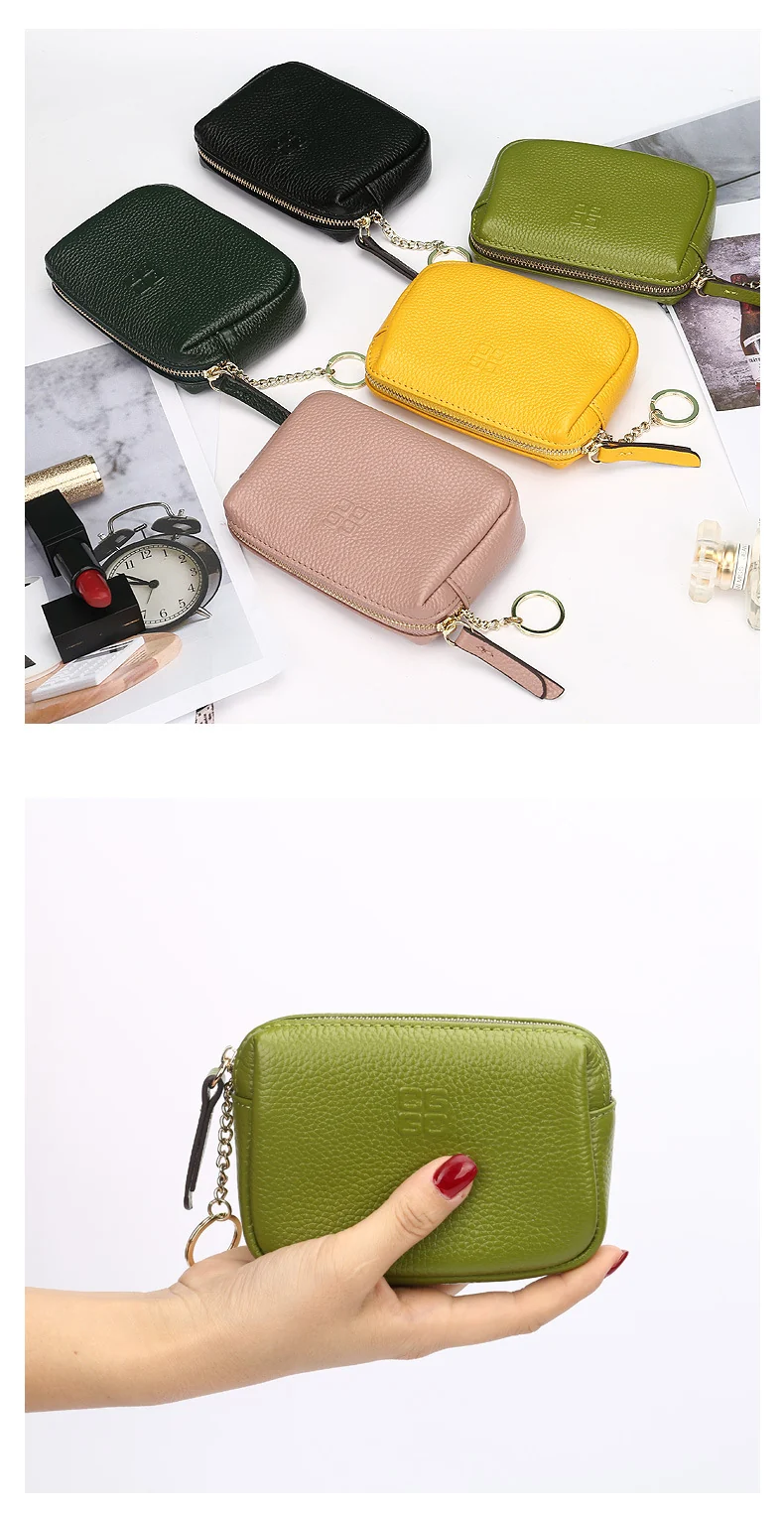 First Layer Cowhide Zipper Small Wallet Korean Style Simple Mini Keychain Coin Storage Bag Genuine Leather Coin Purse for Women