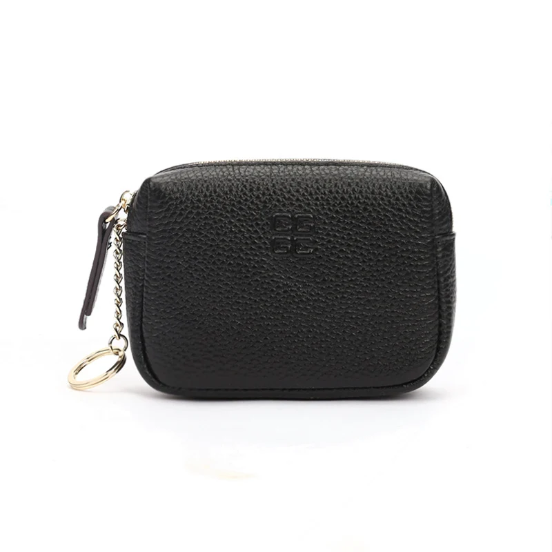 First Layer Cowhide Zipper Small Wallet Korean Style Simple Mini Keychain Coin Storage Bag Genuine Leather Coin Purse for Women