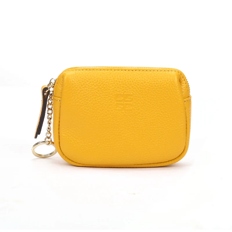 First Layer Cowhide Zipper Small Wallet Korean Style Simple Mini Keychain Coin Storage Bag Genuine Leather Coin Purse for Women