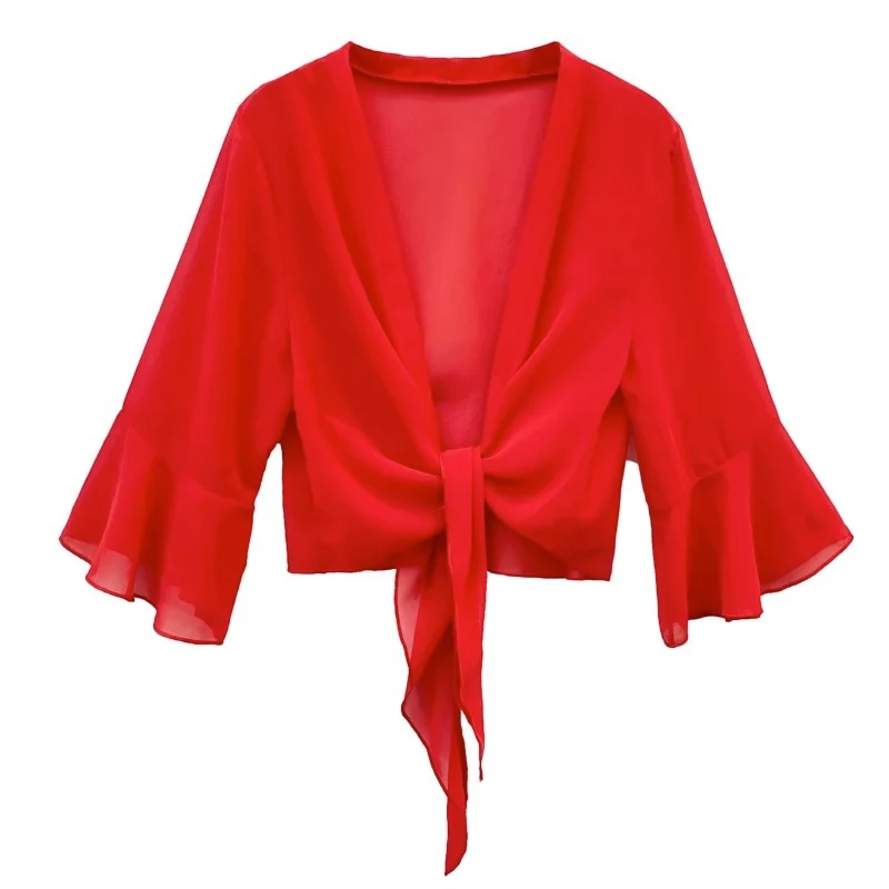 Sunscreen Cardigan Women's Spring and Summer Shawl Outer Blouse Thin Jacket with Sling Skirt Chiffon Small Waistcoat