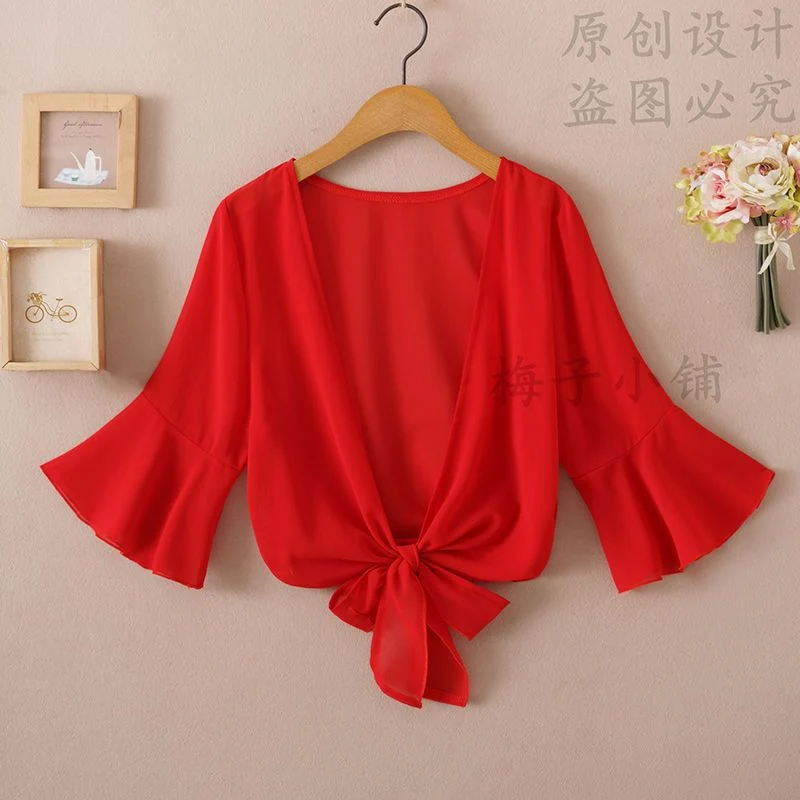 2025 Summer Sunscreen Clothing Chiffon Small Shawl Jacket Women's All-match Small Waistcoat Short Sleeve Thin Outer Short Cardigan