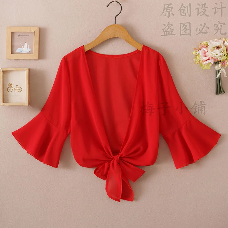 2025 Summer Sunscreen Clothing Chiffon Small Shawl Jacket Women's All-match Small Waistcoat Short Sleeve Thin Outer Short Cardigan