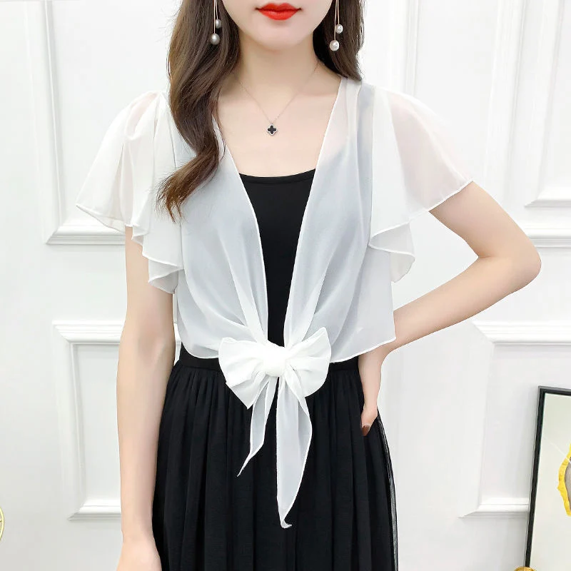 2025 Summer Sunscreen Clothing Chiffon Small Shawl Jacket Women's All-match Small Waistcoat Short Sleeve Thin Outer Short Cardigan