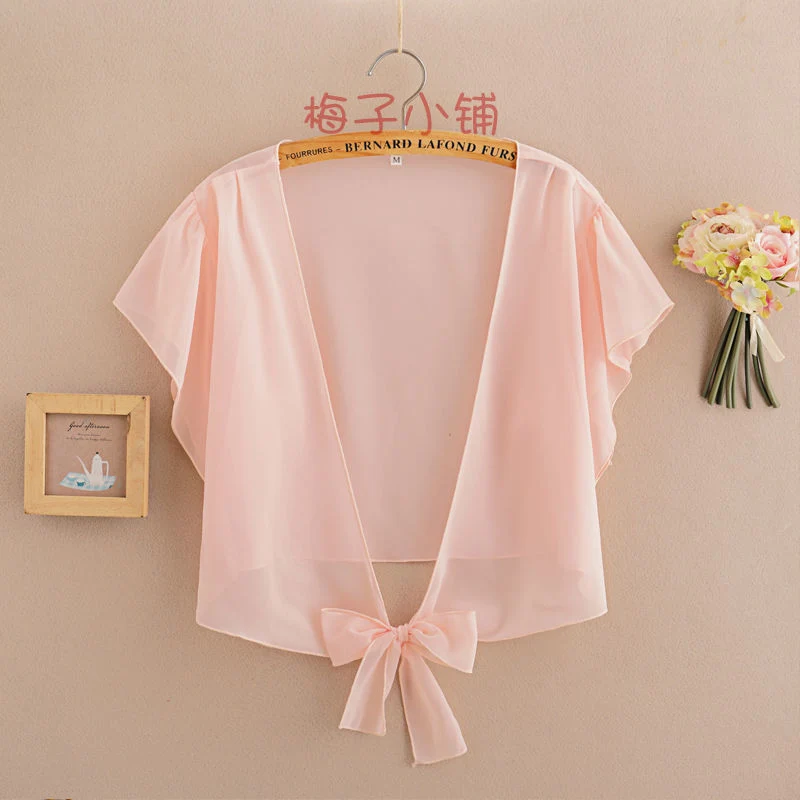 2025 Summer Sunscreen Clothing Chiffon Small Shawl Jacket Women's All-match Small Waistcoat Short Sleeve Thin Outer Short Cardigan