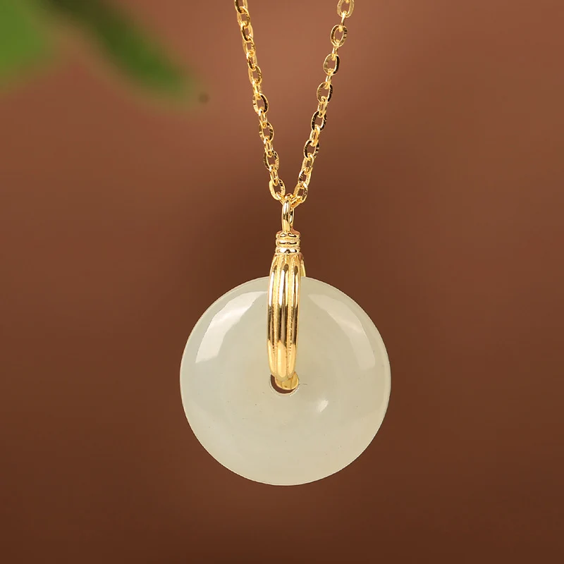 S925 Sterling Silver Clavicle Necklace Women's New Chinoiserie Natural Hetian Jade Safety Buckle Pendant Retro Accessible Luxury Simple Accessories