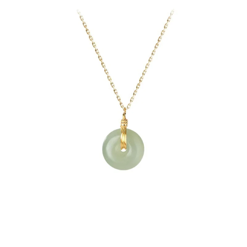 S925 Sterling Silver Clavicle Necklace Women's New Chinoiserie Natural Hetian Jade Safety Buckle Pendant Retro Accessible Luxury Simple Accessories