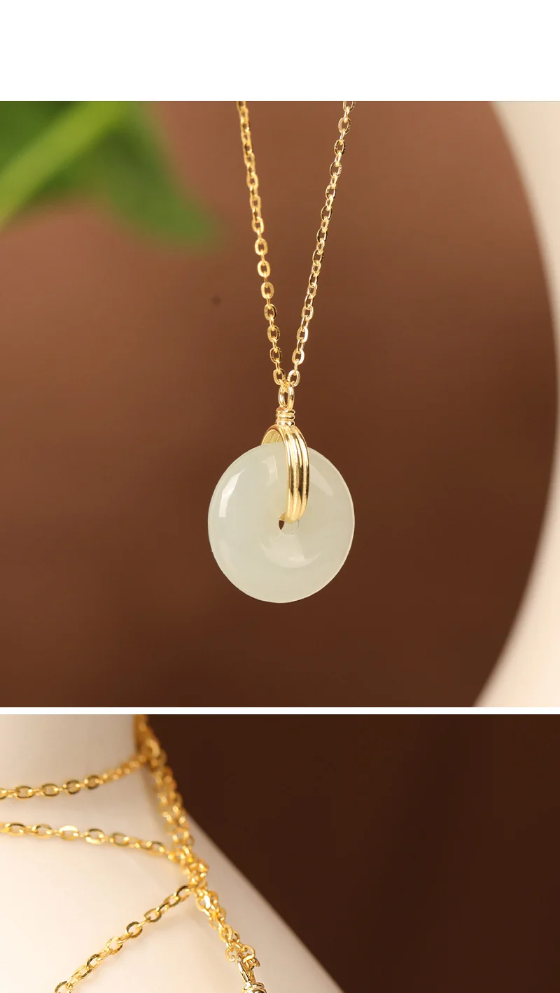 S925 Sterling Silver Clavicle Necklace Women's New Chinoiserie Natural Hetian Jade Safety Buckle Pendant Retro Accessible Luxury Simple Accessories