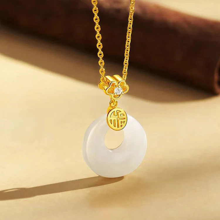 S925 Sterling Silver Hetian Jade Necklace for Women, Chinese Style with the Character for Fortune, Versatile Light Luxury Collarbone Chain, Elegant Gift Accessory, Jade