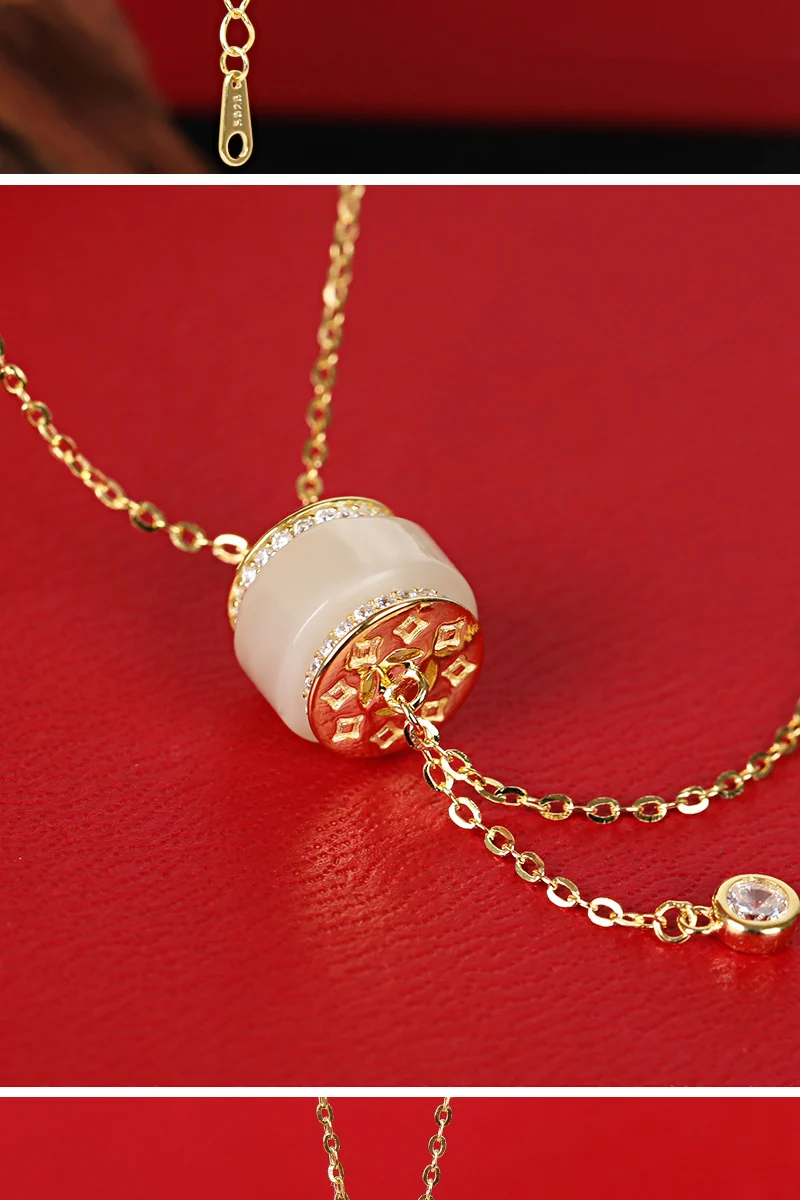 Source Factory S925 Sterling Silver Necklace Hetian Jade Passepartout Small Waist Tassel Pendant Summer Light Luxury Niche Accessories