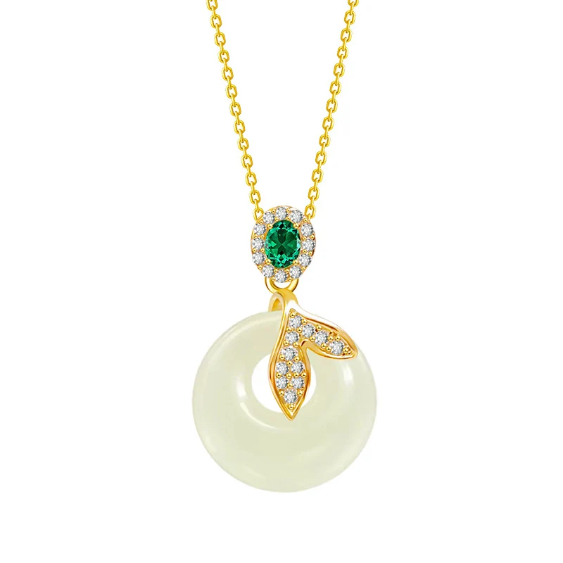 S925 Sterling Silver Clavicle Necklace Women's Summer Hetian Jade Fish Tail Pendant Simple Accessible Luxury Niche High-End Accessories
